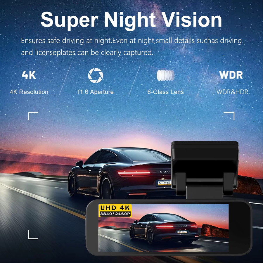 MYOLSD Dual-Objektiv Auto-Dashcam mit 4K 2160P und 2.5K 1440P Auflösung, Front- und Rückansicht, WLAN-Verbindung und 24-Stunden-Parkassistenz, Schwarz - Bild 5