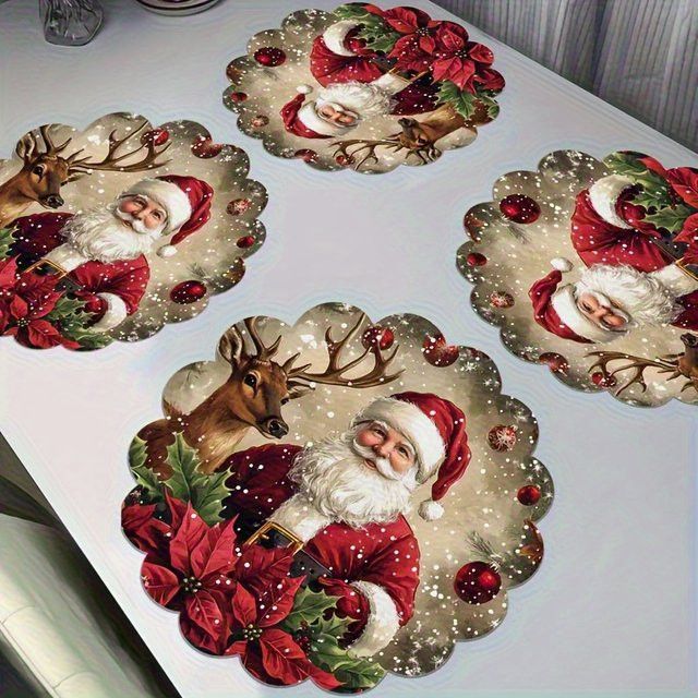 VIKAMA 4-teiliges Tischset Set mit Weihnachtsmann und Rentier für deine Weihnachtsdekoration - Bild 1