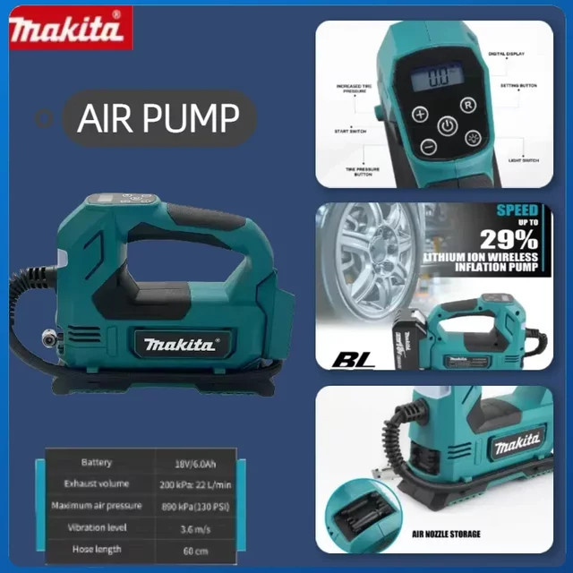Makita Akku-Luftkompressor Handheld Reifeninflator 18V für Auto, Fahrrad und Bälle in Petrol - Bild 1