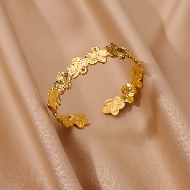 HPTOTMG Armband Armreif, Edelstahl, Gold, Damen, Blume - Bild 1