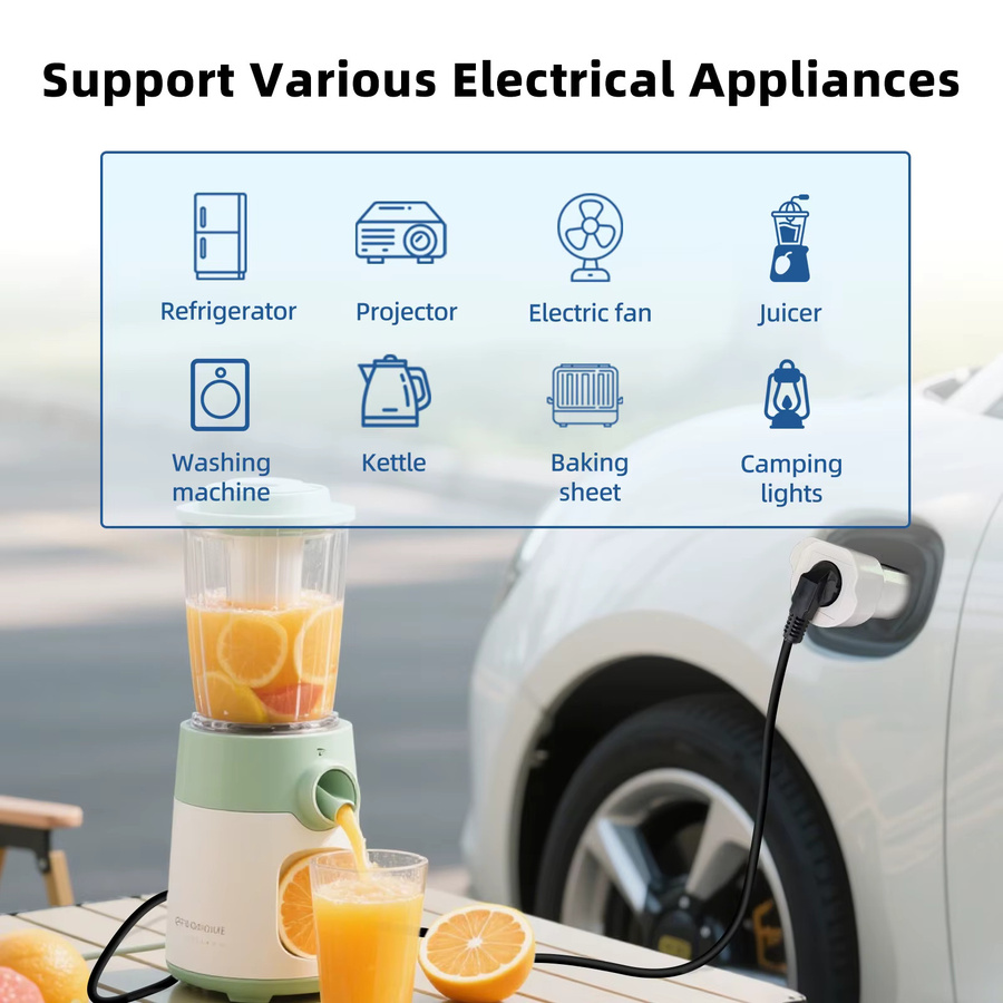 EVqiaoyi Typ 2 V2L Entladegerät-Adapter mit EU-Stecker in Weiß für BYD Dolphin, Seal, Xpeng L03, Geely EX5, Omoda 9, Jaecoo J5, Hyundai und Renault - Bild 4