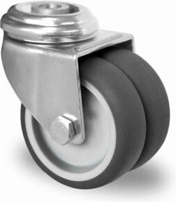 CASCOO Doppel-Lenkrolle Serie P2T2 mit Rückenloch, ø 75 mm, verzinkt, Farbe: Silber/Grau - Bild 1
