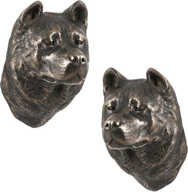 Art-dog Akita Inu Hundestatuette als hängende Büste aus Kunstharz und Metall in Bronze und Silber - Bild 1