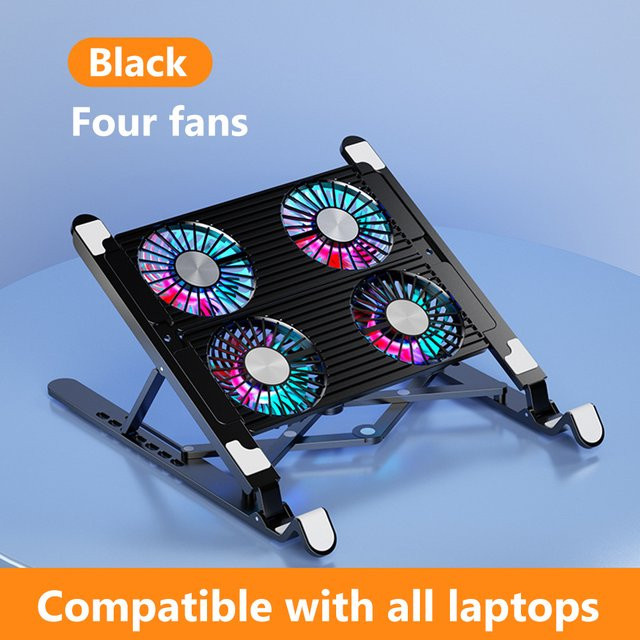 VAKIND Laptop-Kühlpad mit RGB-Beleuchtung, faltbarer Laptop-Lüfter für 11–17,3 Zoll, geräuschlos, 7 Höhenstufen, Farbe: Schwarz - Bild 1
