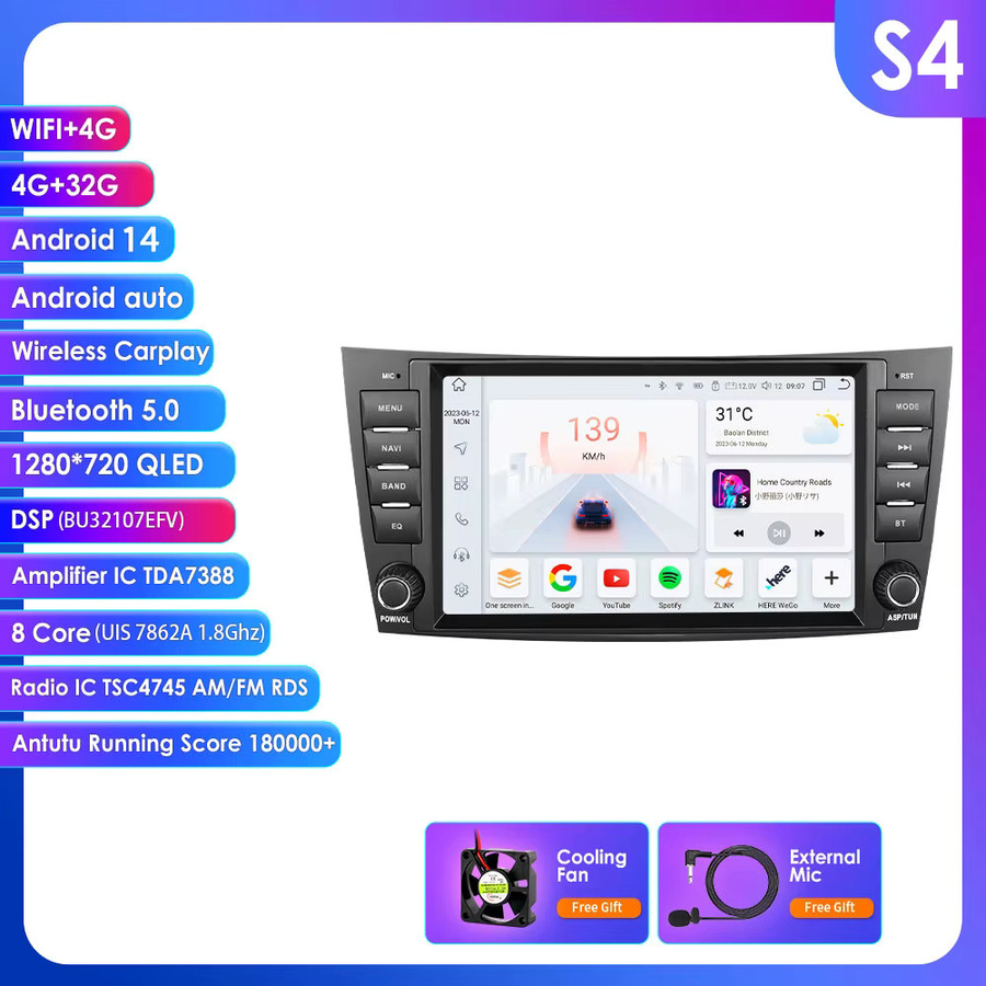Hizpo 8-Zoll Android Auto und CarPlay Autoradio für Mercedes Benz E-Klasse W211 und W219, Schwarz, mit GPS, 4G und DSP Multimedia-Player - Bild 5