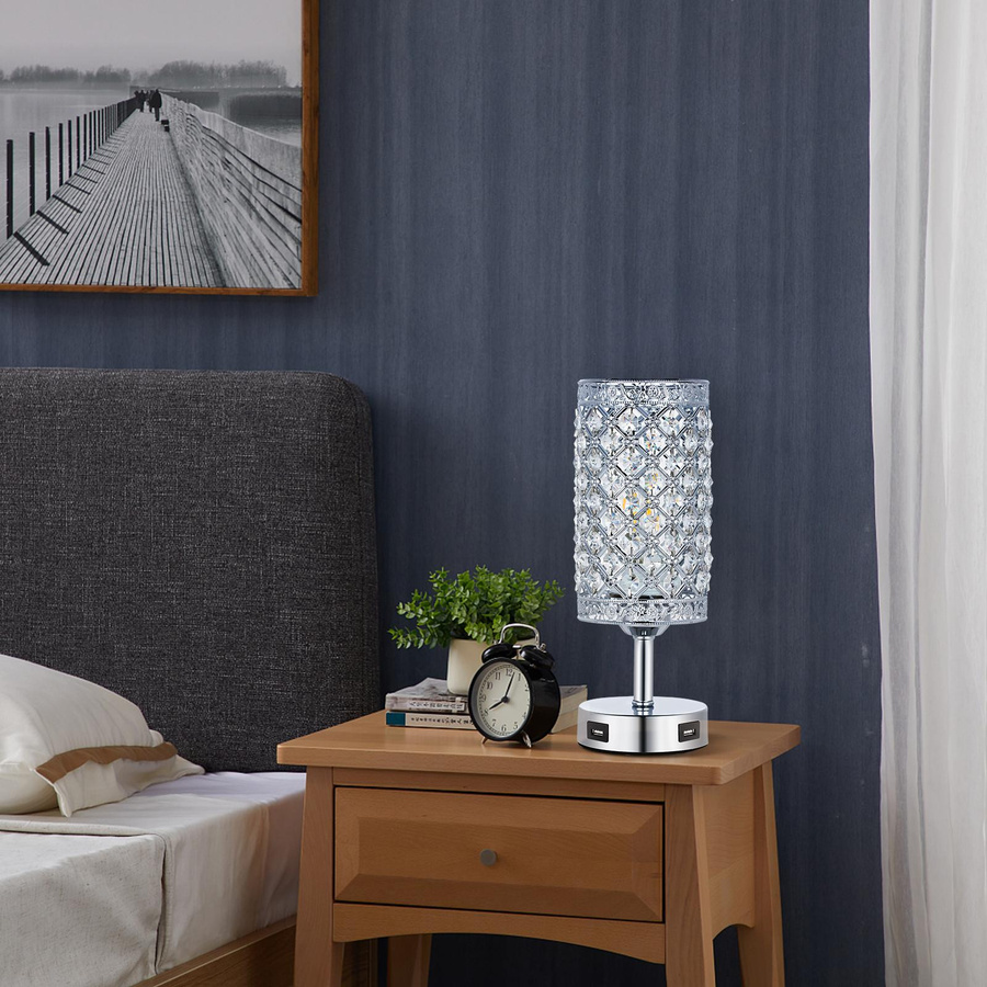 Tomshine Kristall Nachttischlampe in Silber mit LED, dimmbar und Touch-Funktion - Bild 3