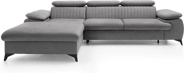 Vente-unique Schlafsofa Samara in Hellgrau mit L-Form und Samtbezug, Breite: 280 cm - Bild 1