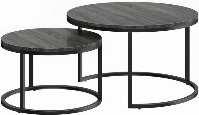 Aosom 2er Set Couchtisch rund mit Holzoptik und Metallrahmen in Schwarz, B/T/H: 78,5 x 78,5 x 46,5 cm - Bild 1
