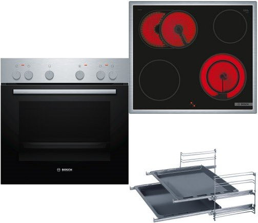 Bosch Herdset aus Glaskeramik und Edelstahl in Silber, bestehend aus Backofen und Kochfeld - Bild 1