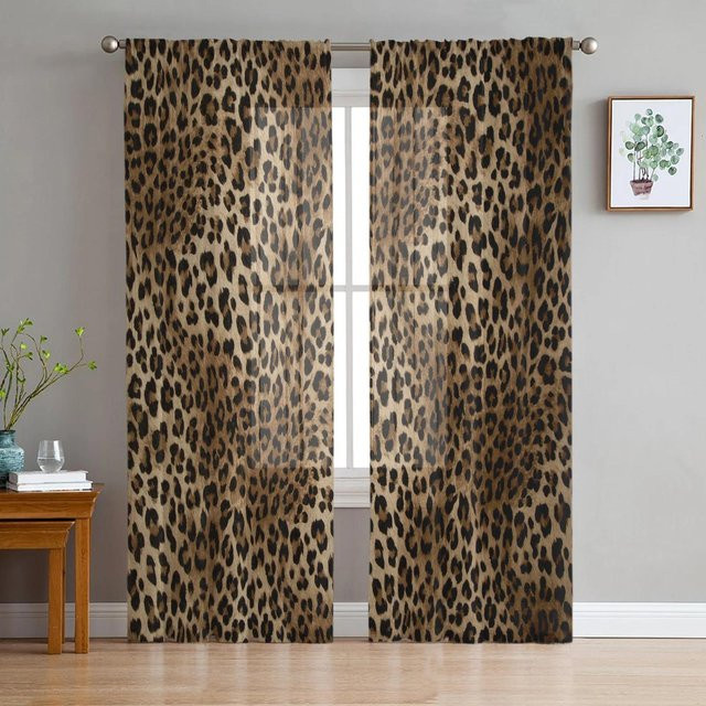 Transparente Tüllvorhänge mit Leopardenmuster von A Family Of Home Textiles in Braun, Breite: 135 cm, Höhe: 137 cm - Bild 1