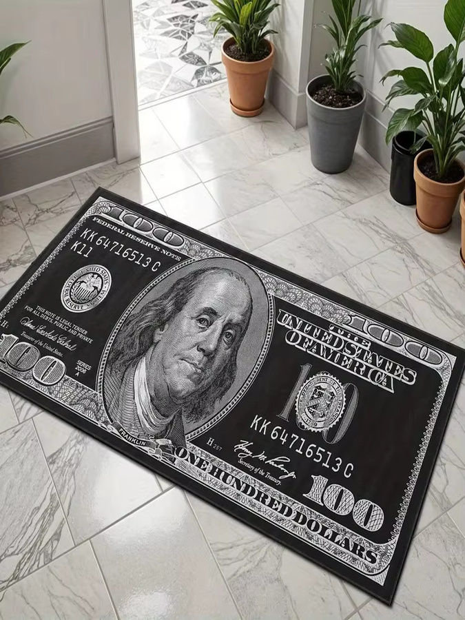 VIKAMA Langform-Teppich mit Dollar-Muster in Schwarz für Flur und Eingangsbereich, B/T: 120 x 80 cm - Bild 1