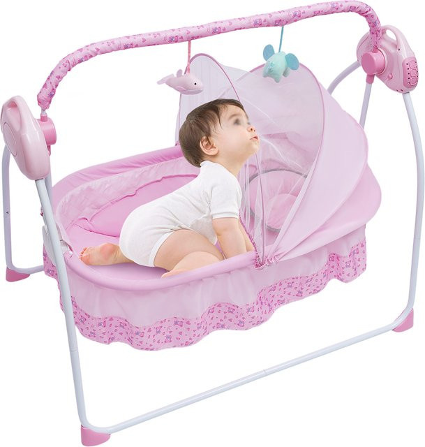 Elektrische Babywiege mit Fernbedienung und Musik in Pink für 0-18 Monate mit 5-stufiger Schwingamplitude - Bild 1