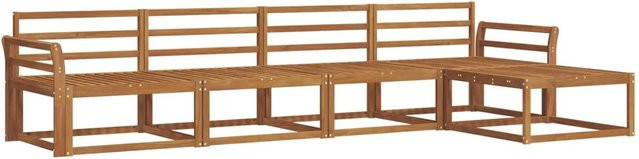 vidaXL Outdoor-Sofagarnitur aus Massivholz Akazie in Braun, 5-teiliges Set mit Hocker und Armlehnen - Bild 1