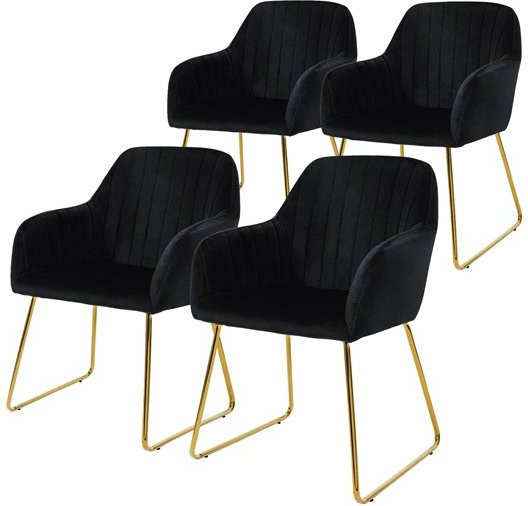 4er Set Esszimmerstühle ML-Design mit Rücken- und Armlehnen in Schwarz aus Microfaser-Samt und Metall - Bild 1