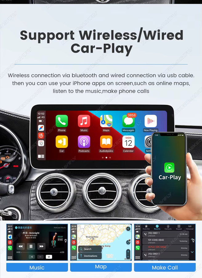 MEKEDE Android Auto und Wireless CarPlay Multimedia-Player mit Linux-System für Mercedes-Benz C-Klasse W204 S204 (2008-2010) NTG 4.0, 10,25 Zoll QLED Display, Schwarz - Bild 4