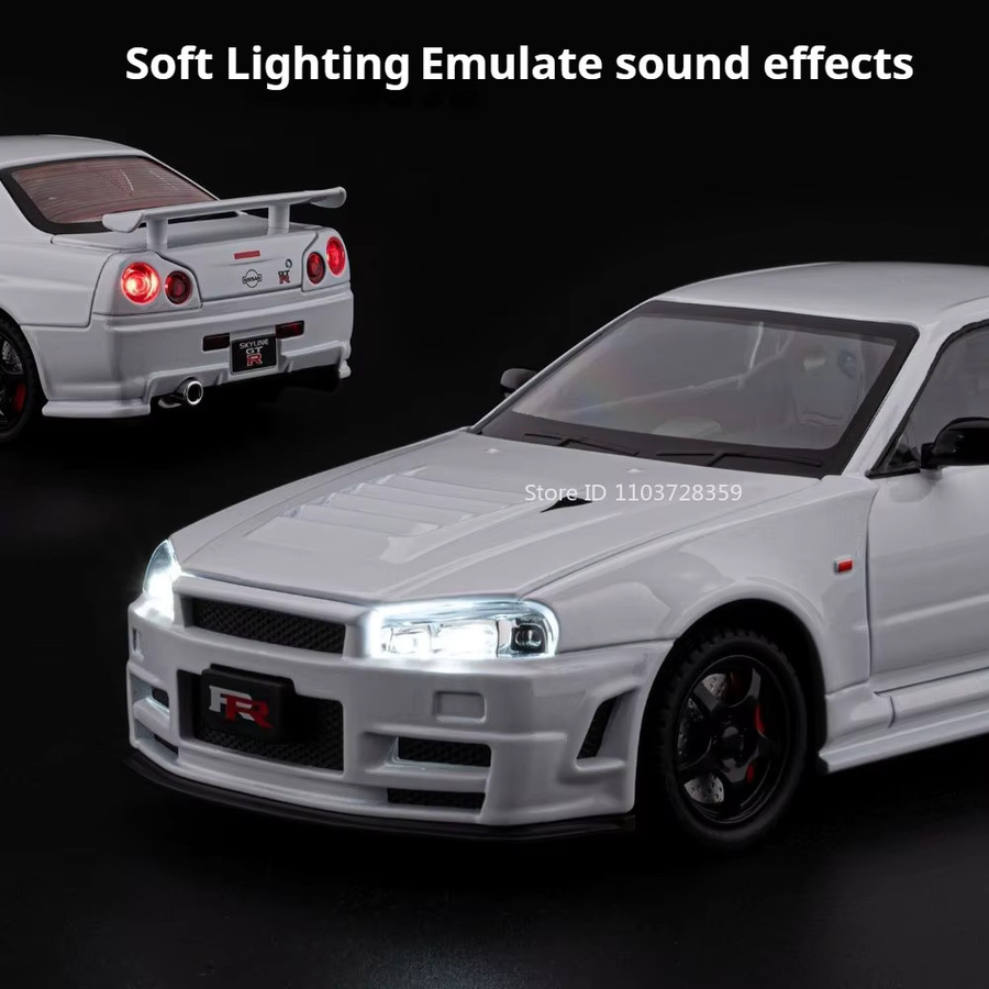 MAKEDA GTR-R34 Miniaturmodell, 1:24 Maßstab, mit Licht und Sound, Schwarz - Bild 4