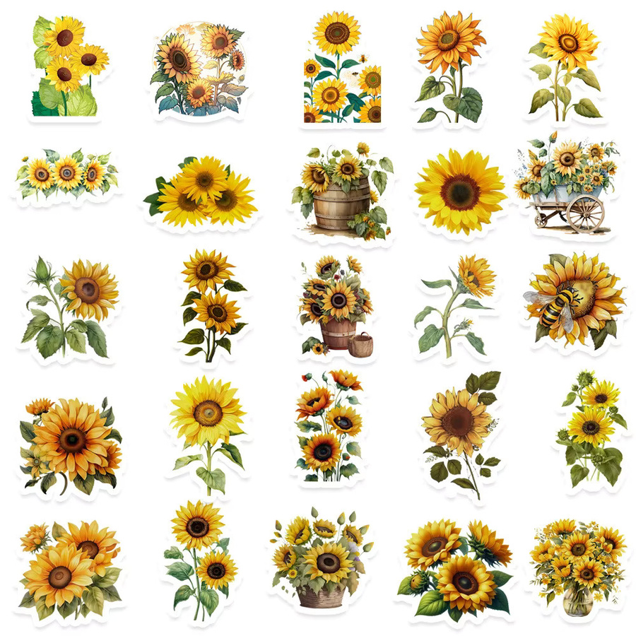 50 leuchtende Sonnenblumen-Aufkleber in Gelb für Handyhüllen, Laptops und Dekoration von YourLife Store - Bild 2