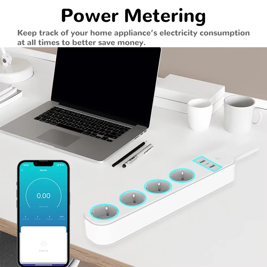 BORUIDAPLS WLAN Smart Steckdosenleiste mit USB und Typ-C in Weiß zur App- und Sprachsteuerung für Alexa und Google Home inklusive Energieüberwachung - Bild 4