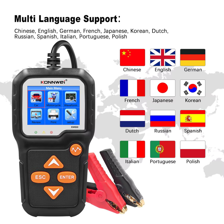 KONNWEI KW650 Batterietester für Auto und Motorrad, 6V 12V Batterieanalysator mit 100 bis 2000 CCA, Schwarz - Bild 5
