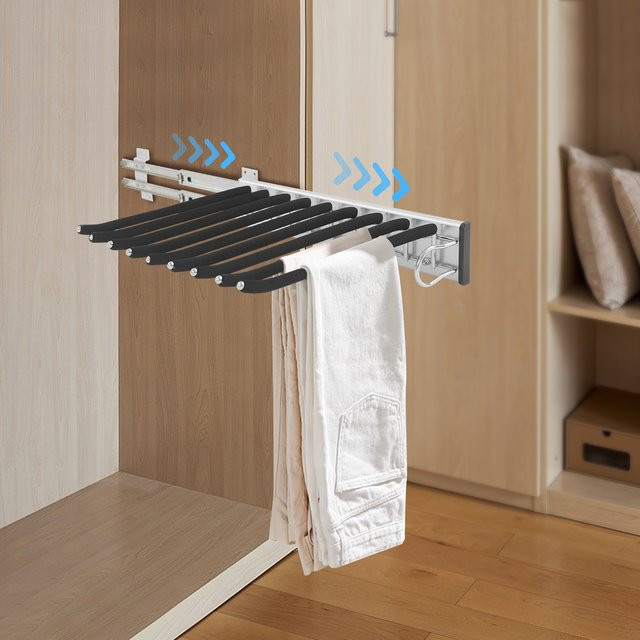 Bymaocar Herausziehbarer Hosenständer mit 9 Stangen zur Wandmontage, platzsparender Hosen-Organizer aus Metall für deinen Kleiderschrank - Bild 1
