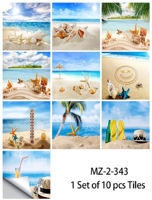 Sticker House Wandtattoos Strandlandschaft Muschelfliesen Aufkleber, 10 Stück, wasserdicht, PVC, B/H: 10 x 10 cm, Mehrfarbig - Bild 1