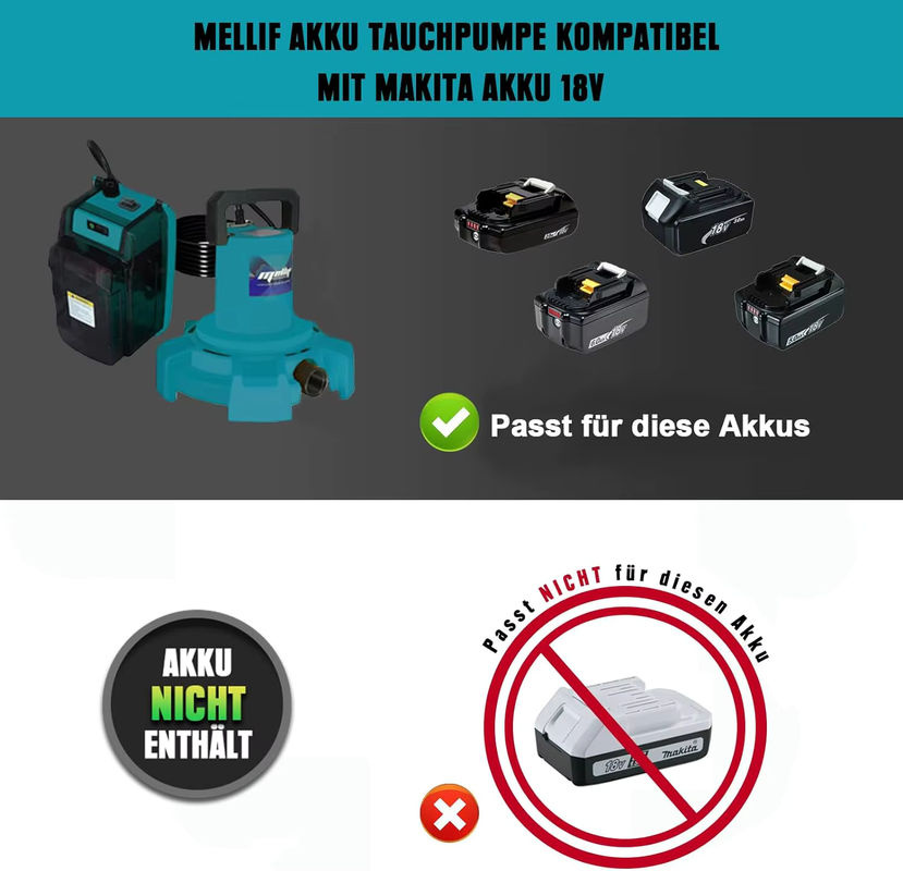 Makita Akku-Tauchpumpe für 18V Akkus als elektrische Schmutzwasserpumpe für Garten, Teich und Pool (Nur Werkzeug) - Bild 4