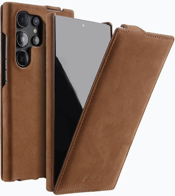 Melkco Premium Rindsleder Handyhülle mit kabelloser Ladefunktion für Samsung Galaxy S26 Ultra und S26 Plus 5G als vertikale Flip-Case - Bild 1