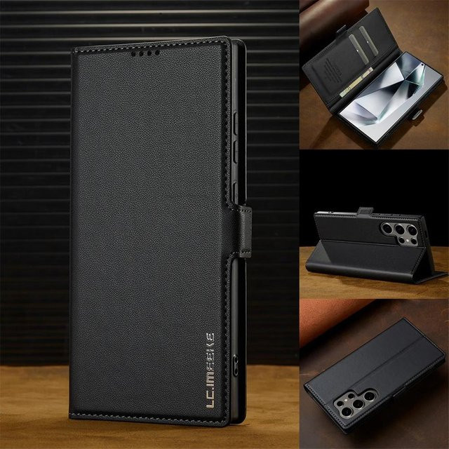 Leder Kartenhalter Brieftasche Flip Case für Samsung Galaxy S25 Ultra S24 FE S23 S22 S21 S20 Plus A55 A54 A53 A35 A16 A15 A14 5G in Schwarz - Bild 1