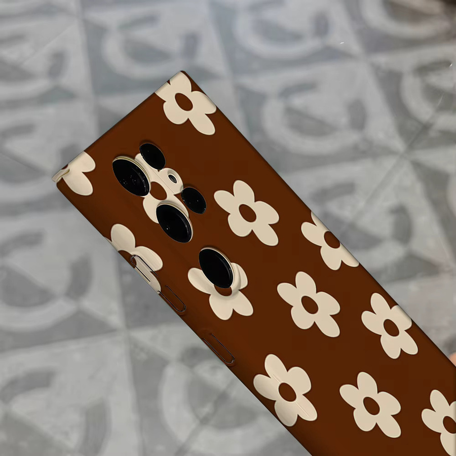 Braune Retro Handyhülle mit Mini Blumen Design für Samsung Galaxy S25 Ultra, S24 und S23 Ultra Plus, stoßfeste Doppelschicht Rückabdeckung - Bild 5