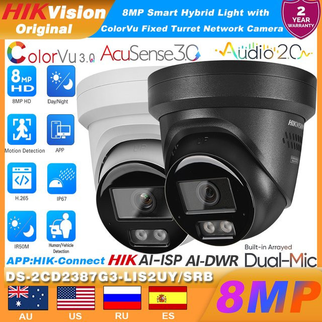 Hikvision DS-2CD2387G3-LIS2UY/SRB Netzwerk-IP-Kamera mit 8MP 4K Auflösung, ColorVu 3.0, Acusense 3.0, Smart Hybrid Light und Dual-Mic in Weiß - Bild 1