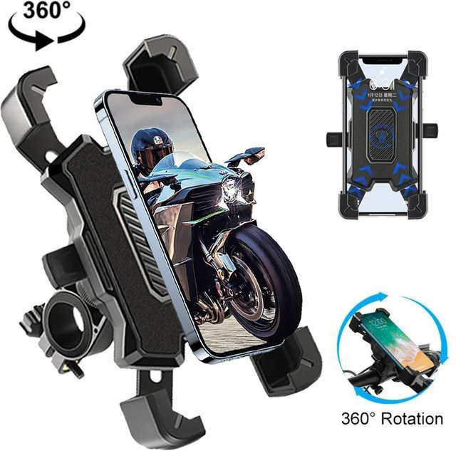 Fomscvka Elektrische Fahrrad Handyhalterung 360 Grad drehbar, Schwarz, Halterung für iPhone, MTB, Motorrad und Fahrrad - Bild 1