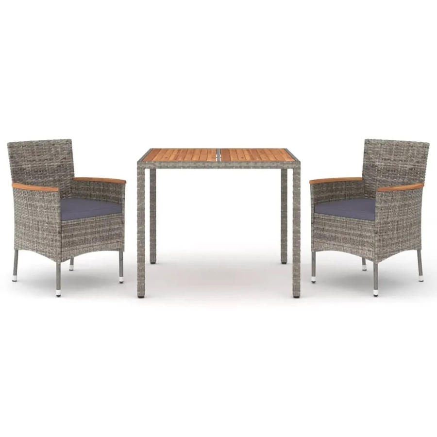 vidaXL 3-tlg Garten-Essgruppe aus Poly Rattan und Akazienholz in Grau - Bild 2