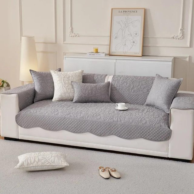 Super Six Sofakissen aus reiner Baumwolle mit besticktem Wellenrand in Grau, B/T: 70 x 70 cm - Bild 1