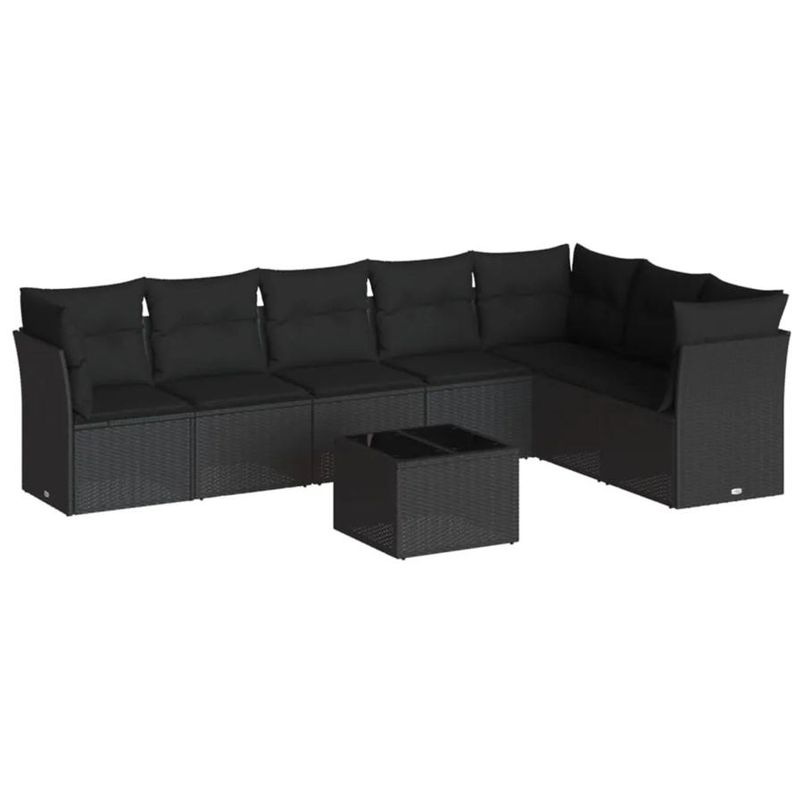 vidaXL 8-tlg Garten-Sofagarnitur aus Poly-Rattan mit Kissen in Schwarz - Bild 2