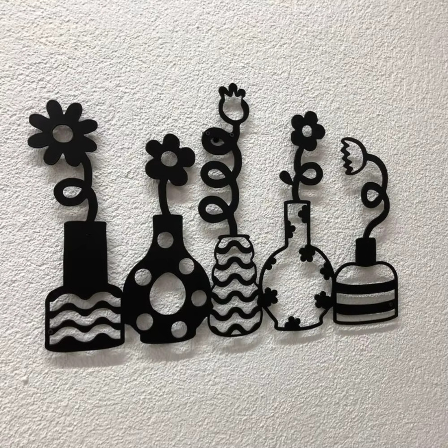 CIFBUY Minimalistische Wandvase aus Metall in Schwarz als moderner Blumenhalter und Kunstobjekt für dein Wohnzimmer oder Büro - Bild 5