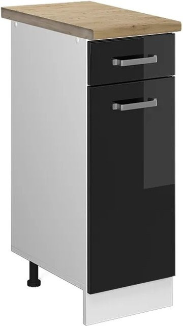 Vicco Küchenunterschrank R-Line in Schwarz Hochglanz und Weiß mit Eiche-Optik, B: 30 cm, H: 81,6 cm, T: 60 cm - Bild 1