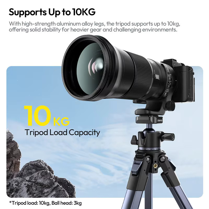 Ulanzi OMBRA II Reisestativ mit Uka Quick-Release, 10 kg Traglast und 360 Grad Rotations-Kugelkopf in Schwarz für Kamera und Smartphone - Bild 5