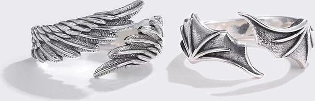 LENNIK Ring, Engel Dämon Flügel, Silber, Unisex - Bild 1