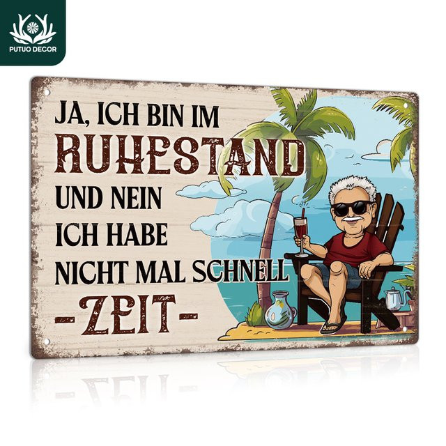 Putuo Decor Vintage Metallblechschild Ruhestand Wandkunst Mehrfarbig - Bild 1