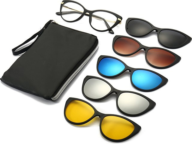 Owl City Clip-on-Sonnenbrille Cat-Eye, Vollrand, TR90, Schwarz, Unisex - Bild 1