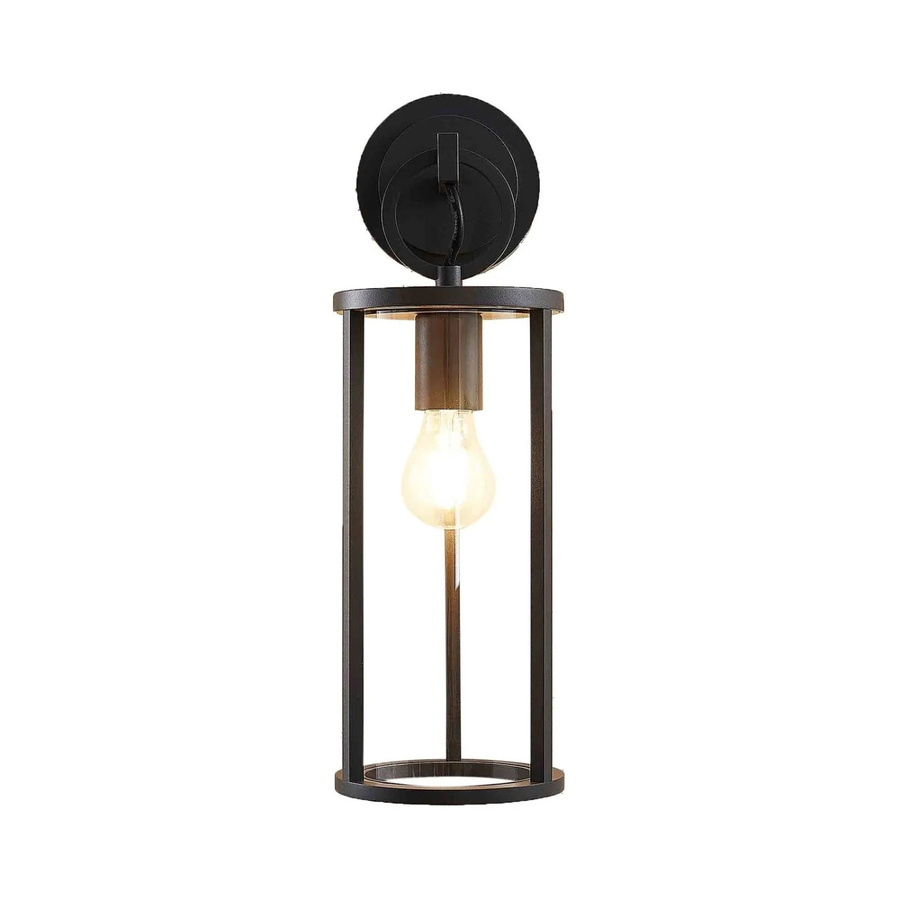 Lucande Wandleuchte Außen Emmeline Laterne Schwarz aus Aluminium und Glas, 1-flammig, E27, IP54, H: 45,0 cm, B: 17,8 cm, T: 15,0 cm - Bild 2