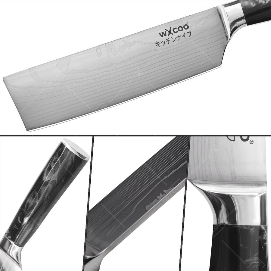 WXCOO Santoku-Messer aus japanischem Damast als vielseitiges Küchenmesser für Fleisch und Obst - Bild 3