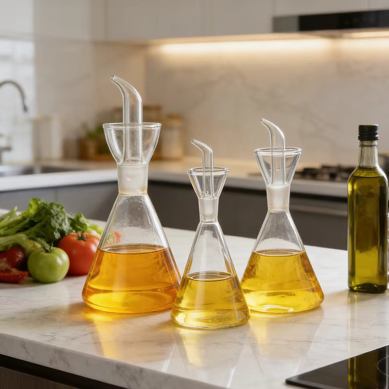 RSCHEF Ölspenderflasche aus transparentem Borosilikatglas mit Skala und auslaufsicherem Design für Essig, Sojasauce und Gewürze - Bild 4