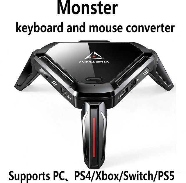 AIMZENIX AX600 MONSTER Tastatur- und Maus-Adapter für PS5, PS4, Xbox Series X, Xbox One, Switch und Mobilgeräte in Schwarz mit 3,5-mm-Klinkenanschluss - Bild 1