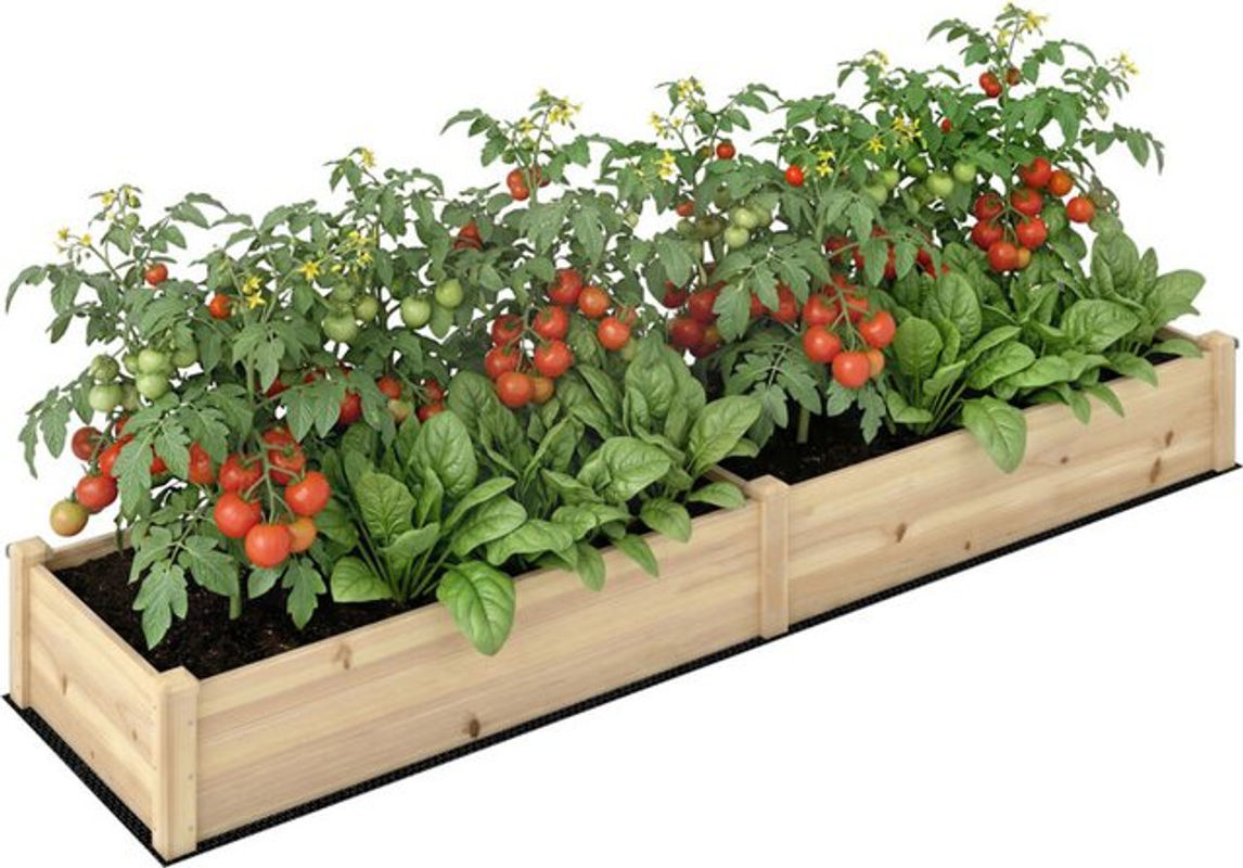 Outsunny Hochbeet aus Holz mit 2 Pflanzbereichen in Natur, wetterbeständig mit Vlies-Innenverkleidung, B/T/H: 244 x 61,5 x 27 cm - Bild 3