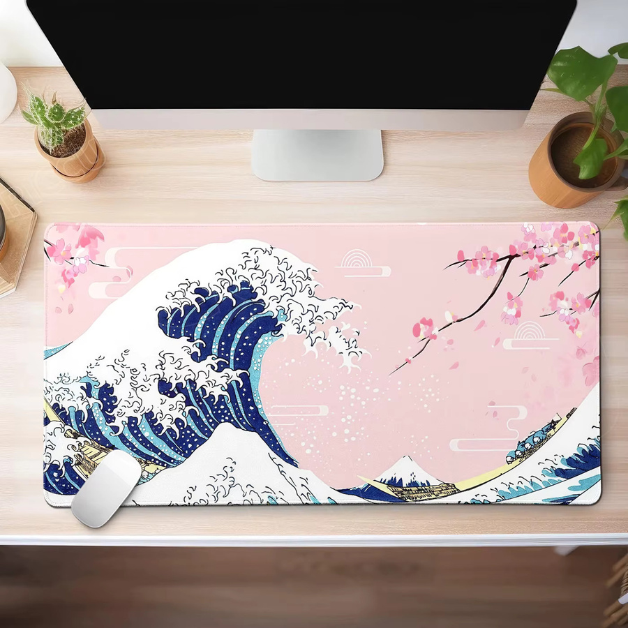 Riccu Pink Great Wave Kanagawa Mauspad XXL Schreibtischunterlage mit Sakura Motiv aus Gummi und Anti-Rutsch-Funktion - Bild 5