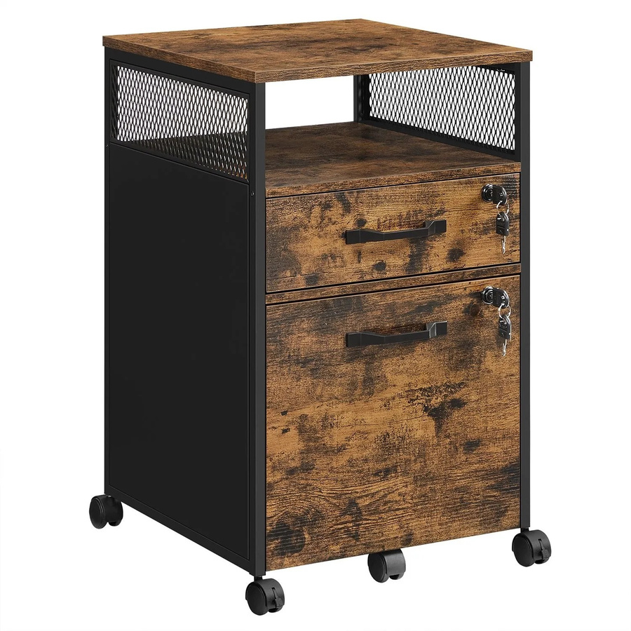 Vasagle Büroschrank im Industriestil mit Rollen und Schloss, Braun-Schwarz, B/T/H: 42 x 44 x 69 cm - Bild 2