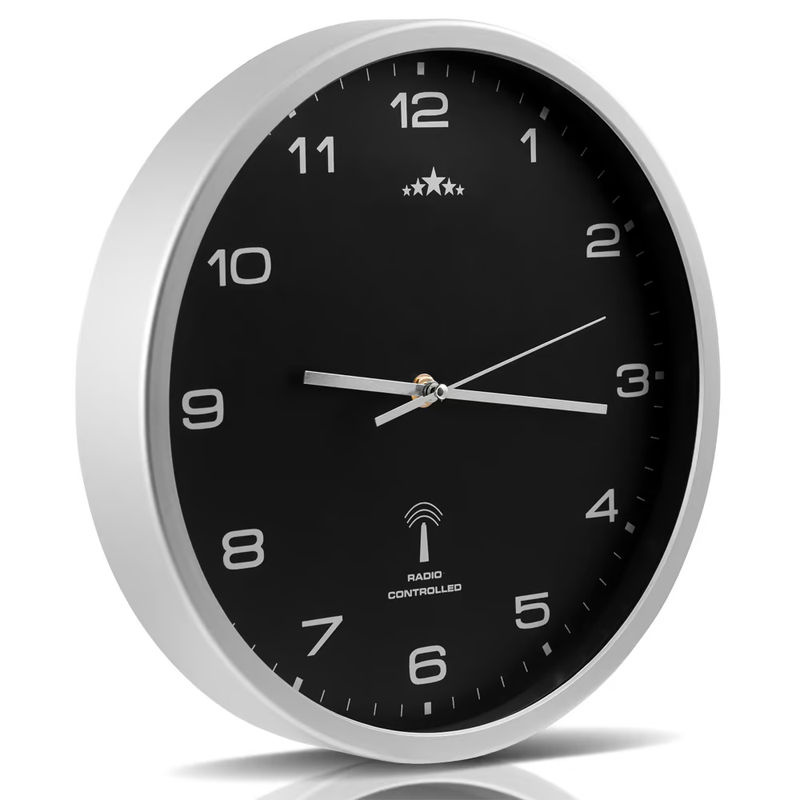 Monzana® Funkwanduhr modern in Schwarz/Silber, geräuschlos, rund, Durchmesser: 31 cm - Bild 4