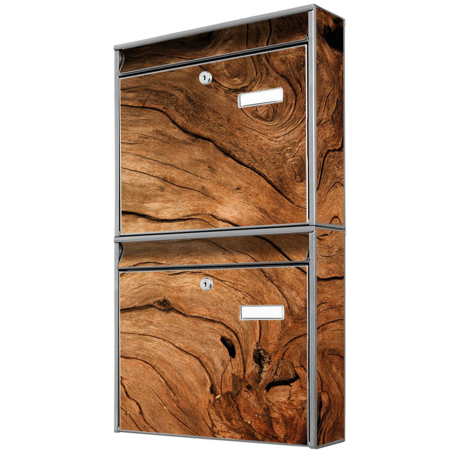 banjado Burg Wächter Briefkastenanlage für Mehrfamilienhäuser, Silber mit Holzmaserung-Motiv, B/H/T: 36,2 x 64,5 x 10 cm - Bild 1