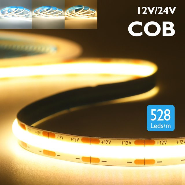 GAHADA COB LED Streifen Licht DC12/24V mit 528 LEDs/m, flexibles Band für lineare Beleuchtung, CCT Farbtemperatur 3000-6500K, RA90, Farbe: Weiß - Bild 1